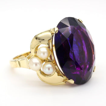 15 Carat Oval Amethyst and Pearl 18K Gold Retro Statement Ring – Assay Jewelers