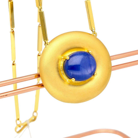 15.15 Carat Blue Star Sapphire 18K & 22K Bar Link Chain Retro Pendant Necklace