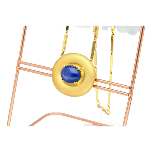 15.15 Carat Blue Star Sapphire 18K & 22K Bar Link Chain Retro Pendant Necklace