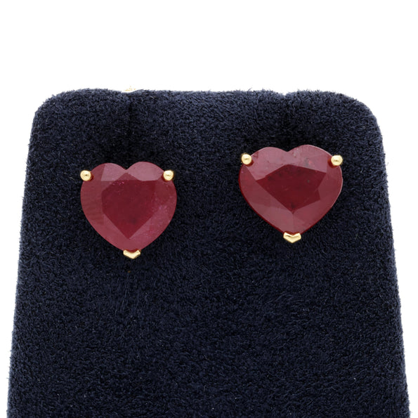15.35 Carat Heart Ruby 18K Rose Gold Prong Stud Earring & Pendant Necklace Set