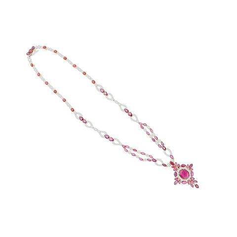 15.66 Carat Ruby & 3.17 Carat Diamond Cross Pendant Necklace 18K Solid Gold