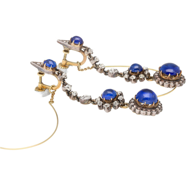 ~16 Carat Cabochon Cut Burma Sapphire AGL Certified and Diamond 14K Earrings