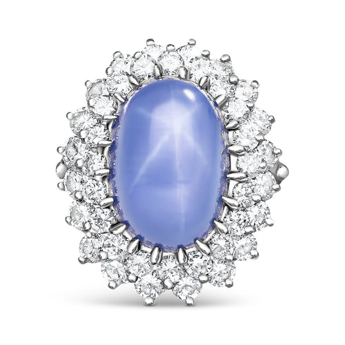 16.30 Carat No Heat Lavender Blue Star-Sapphire in Platinum and 18K Ring