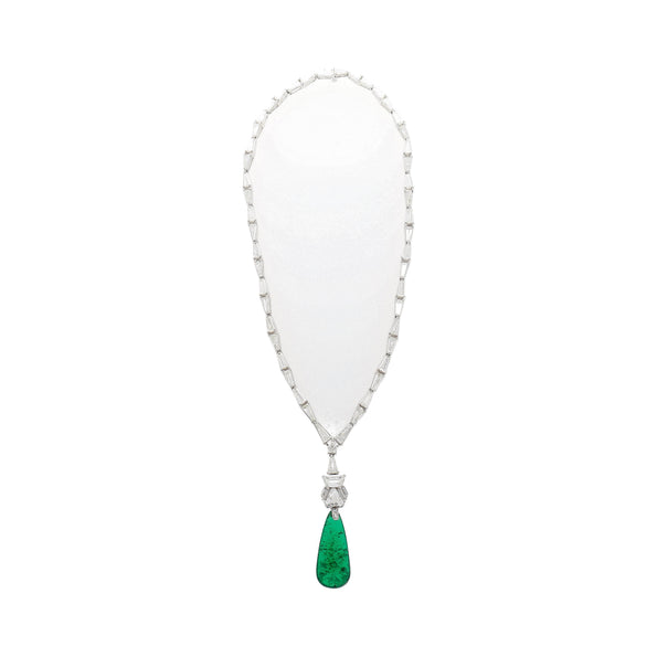 17 Carat Old Mine Insignificant Oil Colombian Drop Emerald & Diamond 18K Gold Necklace