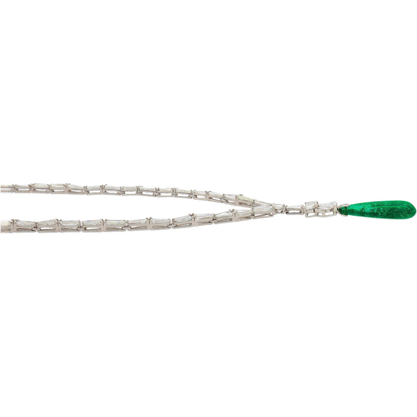 17 Carat Old Mine Insignificant Oil Colombian Drop Emerald & Diamond 18K Gold Necklace