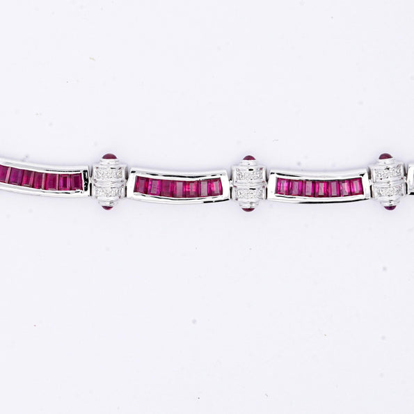 17.3ct Ruby and Diamond 18K White Gold Retro Choker Necklace