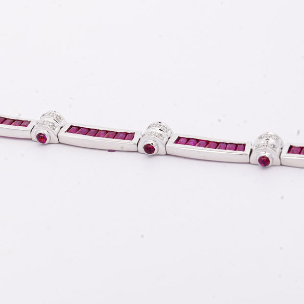 17.3ct Ruby and Diamond 18K White Gold Retro Choker Necklace