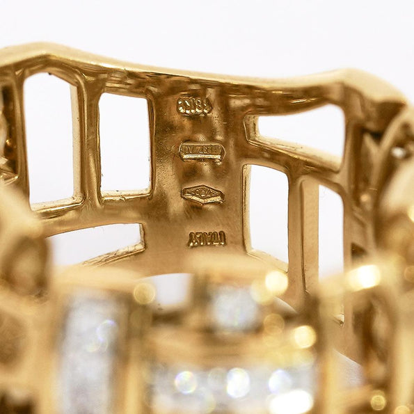18K Gold Garavelli Signed Men's Italian Diamond Cage Link Ring