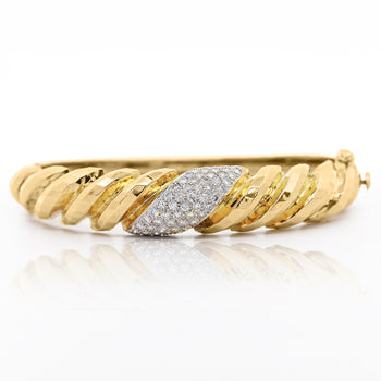 18K Gold Hammered Finish Diamond Pave Bangle Bracelet – Assay Jewelers