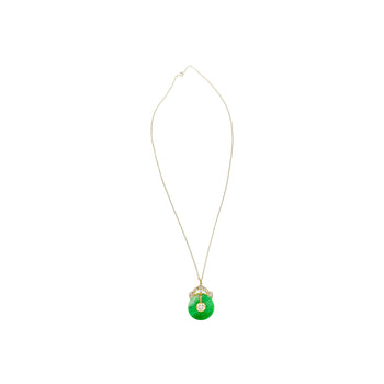 18K Gold Jadeite Jade Disc Pendant Necklace with Circular Jade and Baguette With Round Cut Diamonds – Assay Jewelers