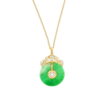 18K Gold Jadeite Jade Disc Pendant Necklace with Circular Jade and Baguette With Round Cut Diamonds – Assay Jewelers