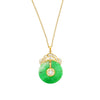 18K Gold Jadeite Jade Disc Pendant Necklace with Circular Jade and Baguette With Round Cut Diamonds