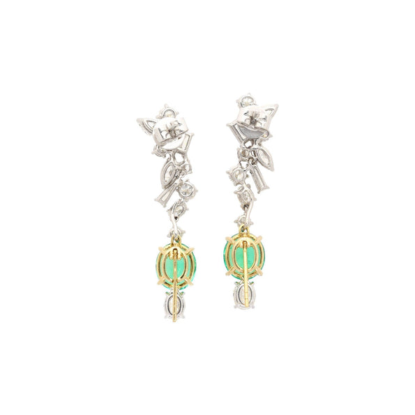 18K Gold Natural Colombian Emerald and Diamond Detachable Drop Earrings