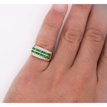 18K Gold Square Emerald and Round Diamond Channel Set Band Ring – Assay Jewelers
