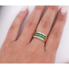 18K Gold Square Emerald and Round Diamond Channel Set Band Ring