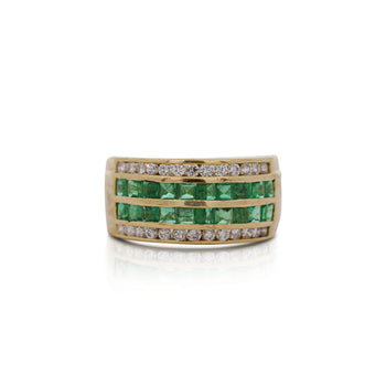 18K Gold Square Emerald and Round Diamond Channel Set Band Ring – Assay Jewelers