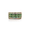 18K Gold Square Emerald and Round Diamond Channel Set Band Ring