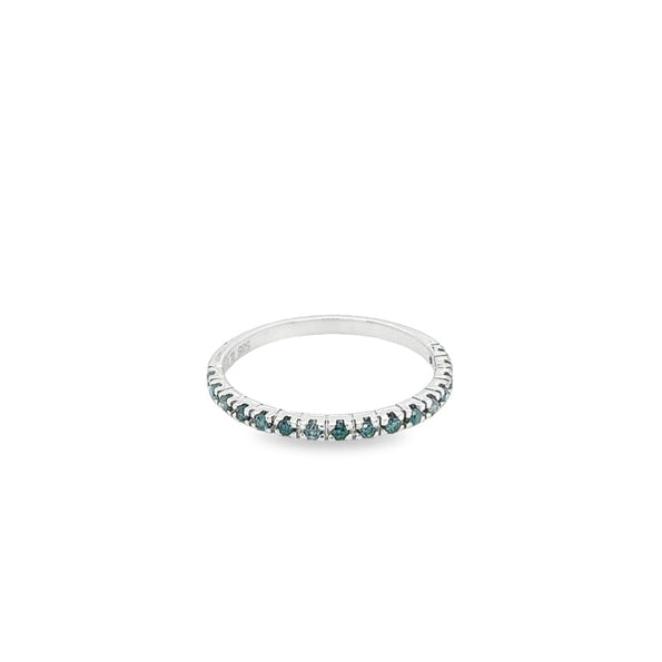 18K Solid White Gold Blue Round Cut Diamond Band Ring