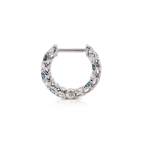 18K White Gold 0.50 CT Blue & White Diamond Inside Out Huggie Hoop Earrings