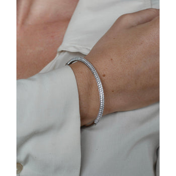 Bracelet jonc en or blanc 18K avec diamant naturel taille ronde micro pavé de 3,7 carats – Assay Jewelers
