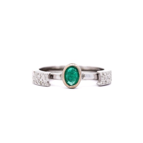 18K White Gold Detachable Ring Jacket Bezel Emerald and Diamond Ring