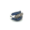 18K White Gold Natural Round Blue Sapphire and Brown Diamond 4 Row Pave Cluster Ring