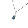 18K White Gold Oval Blue Sapphire & Diamond 3 Stone Drop Pendant Necklace