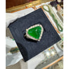 18K White Gold Type A Jadeite Jade Cabochon Cut Triangle Shape and Diamond Halo Ring