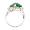 18K White Gold Type A Jadeite Jade Cabochon Cut Triangle Shape and Diamond Halo Ring