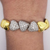 18k Gold Heart Charm Link 3.5 Carat Pave Diamond Bracelet