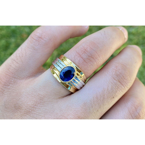 18k Gold Mens Blue Indicolite Tourmaline Ring