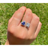 18k White gold Toi et Moi Ring with Natural Emerald cut Diamond and Heart Shape Tanzanite