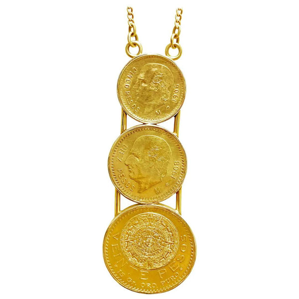 1906-1917 Pure Gold Mexican Pesos 5 Pesos, 10 Pesos, 20 Pesos 22K Pendant