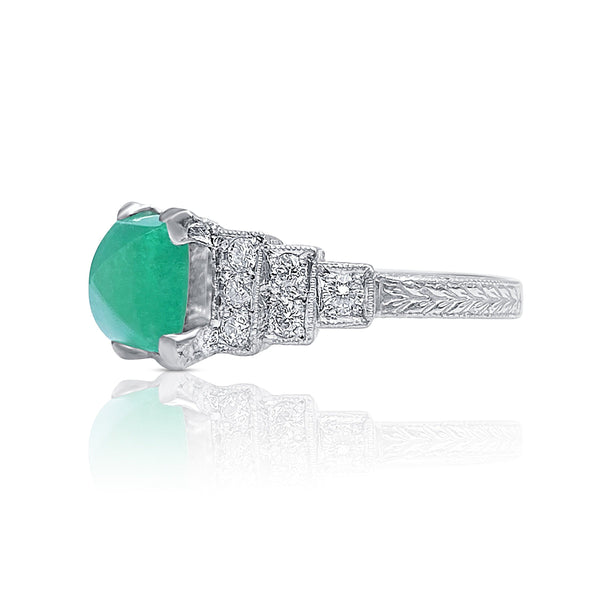 1935 Art Deco Triangle Cut Emerald in Vintage Platinum Ring