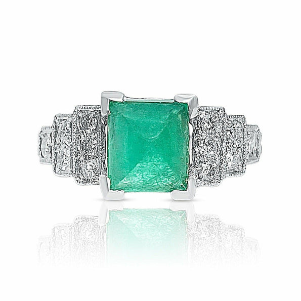 1935 Art Deco Triangle Cut Emerald in Vintage Platinum Ring