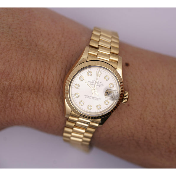 1990's Rolex President Datejust 18k Gold Diamond Dial Ladies Watch 79178 | Box/Papers