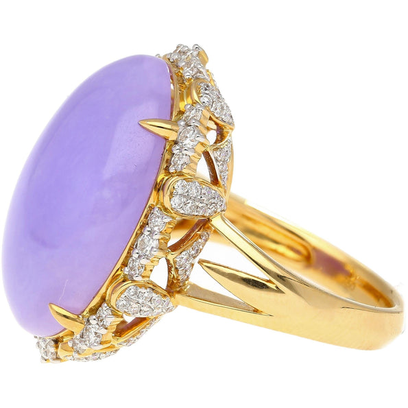 19.48ct Oval Lavender Jadeite Jade Diamond Cocktail Ring
