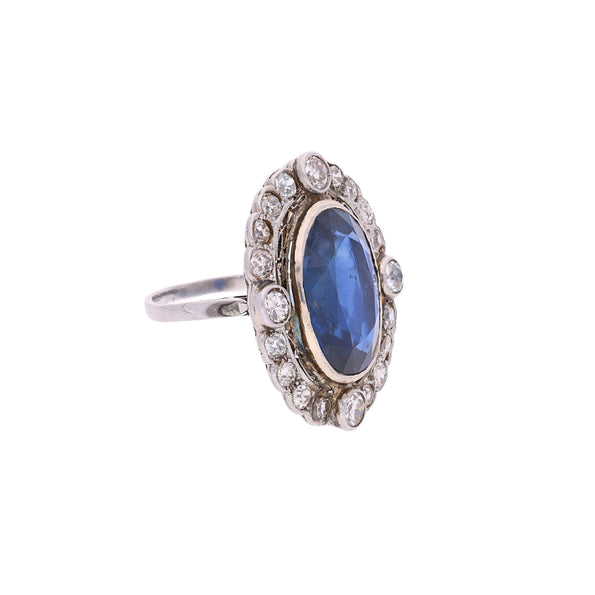 19th Century Victorian-Era 15 Carat Burma Oval-Cut Sapphire and Diamond Ring