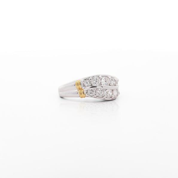 1.01 Carat Dual Row Diamond Channel Platinum & 18K Gold Wavy Band Ring