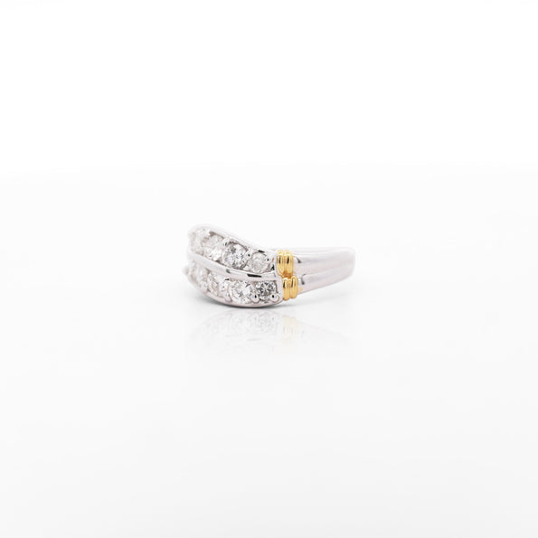 1.01 Carat Dual Row Diamond Channel Platinum & 18K Gold Wavy Band Ring