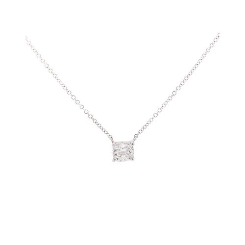 1.21 Carat Cushion-Cut Lab Grown Diamond Solitaire Pendant Necklace in 14K White Gold 16 Inch Chain