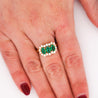 1.22 Carat Emerald & Diamond 18K Gold Halo Three Stone Band Ring