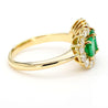 1.22 Carat Emerald & Diamond 18K Gold Halo Three Stone Band Ring
