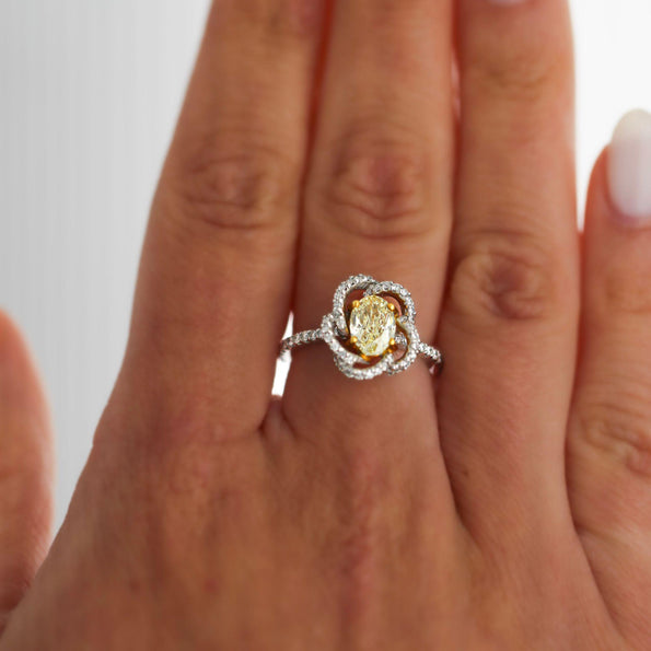 1.24 Carat Fancy Yellow Diamond Platinum & 18K Gold Swirl Floral Ring