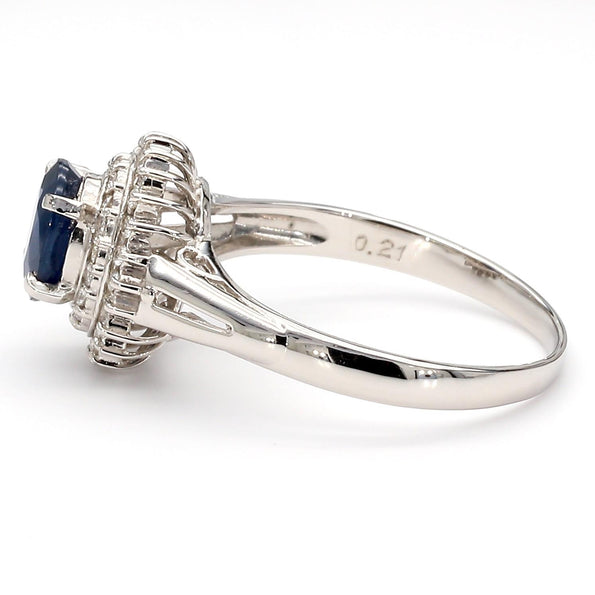 1.25 Carat Oval Blue Sapphire and Diamond Platinum Double Halo Ballerina Ring