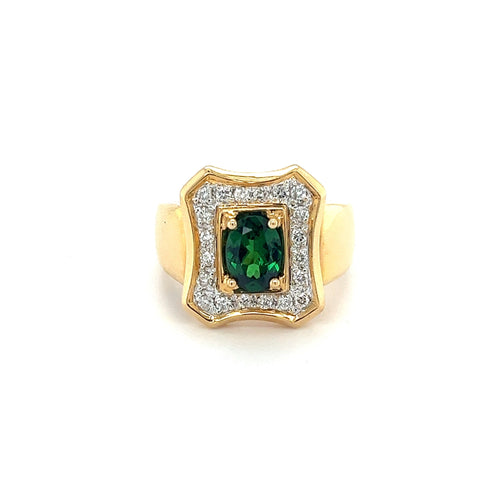 1.25 Carat Oval Cut Tsavorite And Round Cut Diamond Halo Rectangle Shape Ring