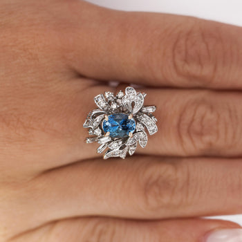1.26 Carat Aquamarine & Diamond in 18K Yellow Gold Floral Statement Ring – Assay Jewelers