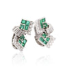 1.30 Carat Emerald & Diamond in 14K White Gold Retro Style Stud Earrings