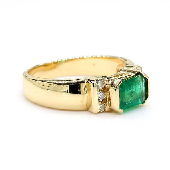 1.30 Carat Emerald Half Bezel East West Set 14K Gold Unisex Ring