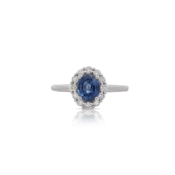 1.30 Carat Oval Deep Blue Sapphire & Round Diamond 18K White Gold Ring – Assay Jewelers
